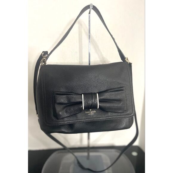 Kate Spade Elegant Black Leather Pebble Bow Accent Women's Shoulder Bag w/ Bow - Picture 3 of 14